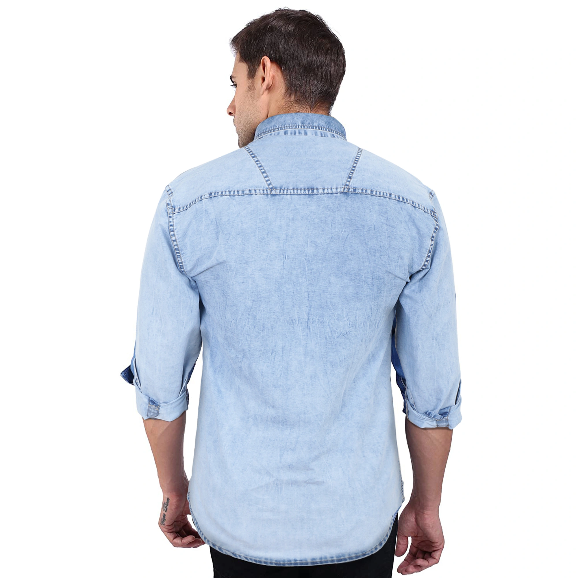 FLAGS Men's Casual Denim Shirt (DnmShrt)-40-Cloud Light Blue-1