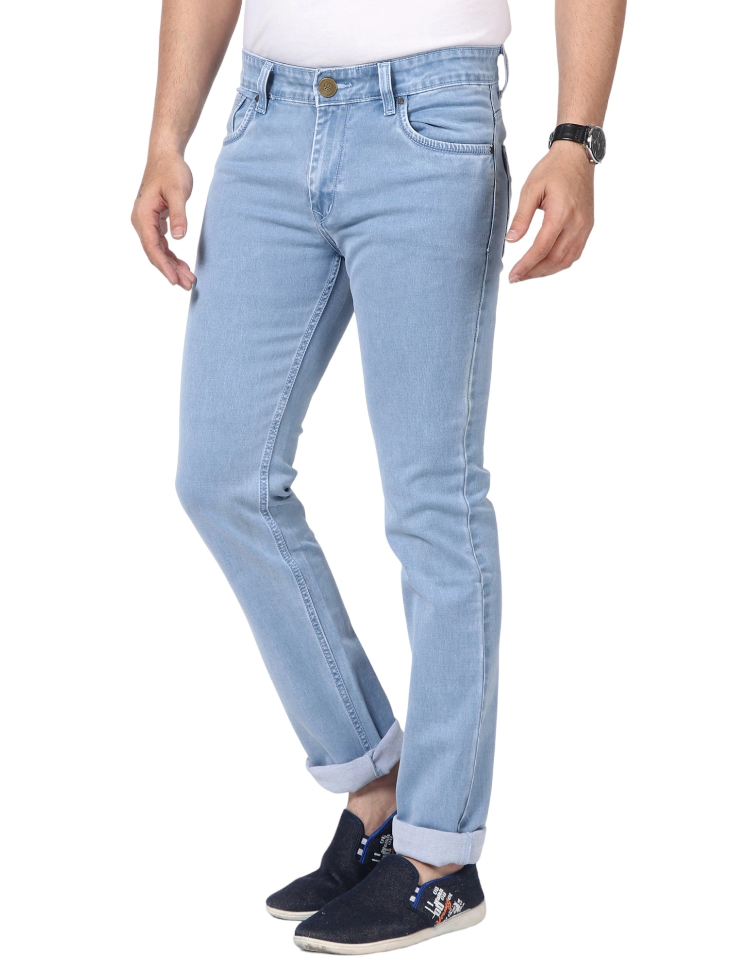 FLAGS Stretch Slim Fit Men's Jeans - Classic Cotton Denim for Modern Style-IBlue-34-2