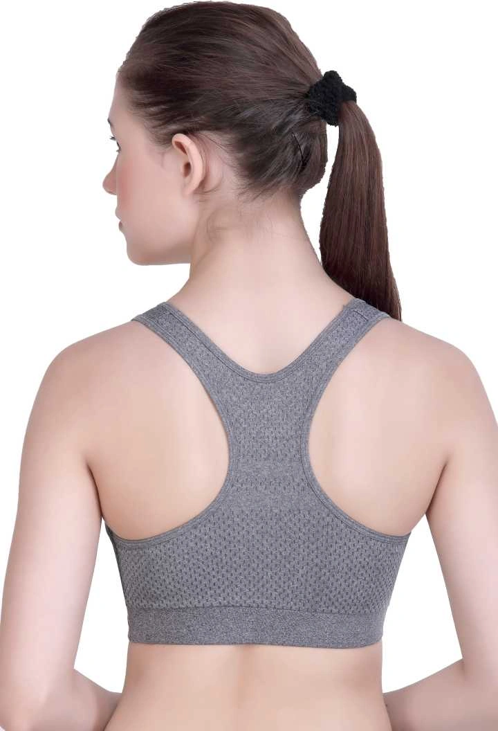 LAASA SPORTS JUST-Dry High Impact Dot Printed Athletic Bra with Removable Pads-GREY MELANGE-L-1