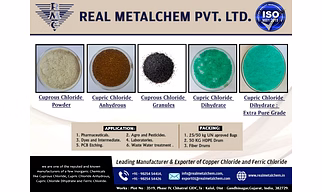 •	Cuprous Chloride (Cucl). •	Cupric Chloride Anhydrous (Cucl2). •	Cupric chloride Dihydrate ( Cucl2.2H2O) •	Ferric Chloride Anhydrous (Fecl3) •	Ferric Chloride Liquid (Fecl3).