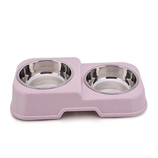 Non Slippery Food & Water Stainless Steel 2 In 1 Bowl Set For Dog,Cat & Pets