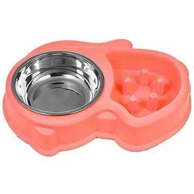 Emily Pets Stainless Steel 2 in 1 Removable Food Water Bowl & SlowPet Feeder for Cat & Dog