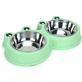 Emily Pets Stainless Steel Pet Dog Cat Double Feeder Set Bowl for Small Medium Dog Food Water Dishes