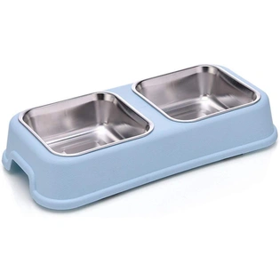 Emily Pets Stainless Steel 2 in 1 Bowl Pet Feeder for Dog & cat