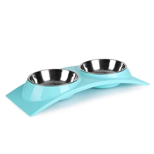 Emily Pets Double Small Dog Bowls Premium Stainless Steel Food and Water Bowls for Cats, Dual Use pet Feeder with Stand Free The Neck for Small Dogs & Cats(Blue)