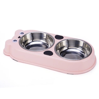 Emily Pet Double Dog Cat Bowls Double Premium Stainless Steel Pet Bowls with Cute Modeling Pet Food Water Feeder