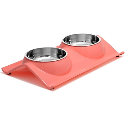 Emily Pet Double Dog Cat Bowls Premium Stainless Steel Pet Bowls No-Spill Resin Station, Food Water Feeder Cats Small Dogs.
