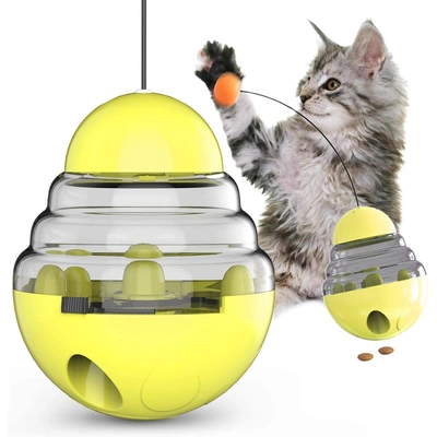Emily Pets Interactive Dog Toys Treat Ball Shaking Leakage Food Container Puppy Slow Food Dispensing Bowl Feeder Pet Tumbler Toys with Interactive Stick Ball for cat Dog and Puppies