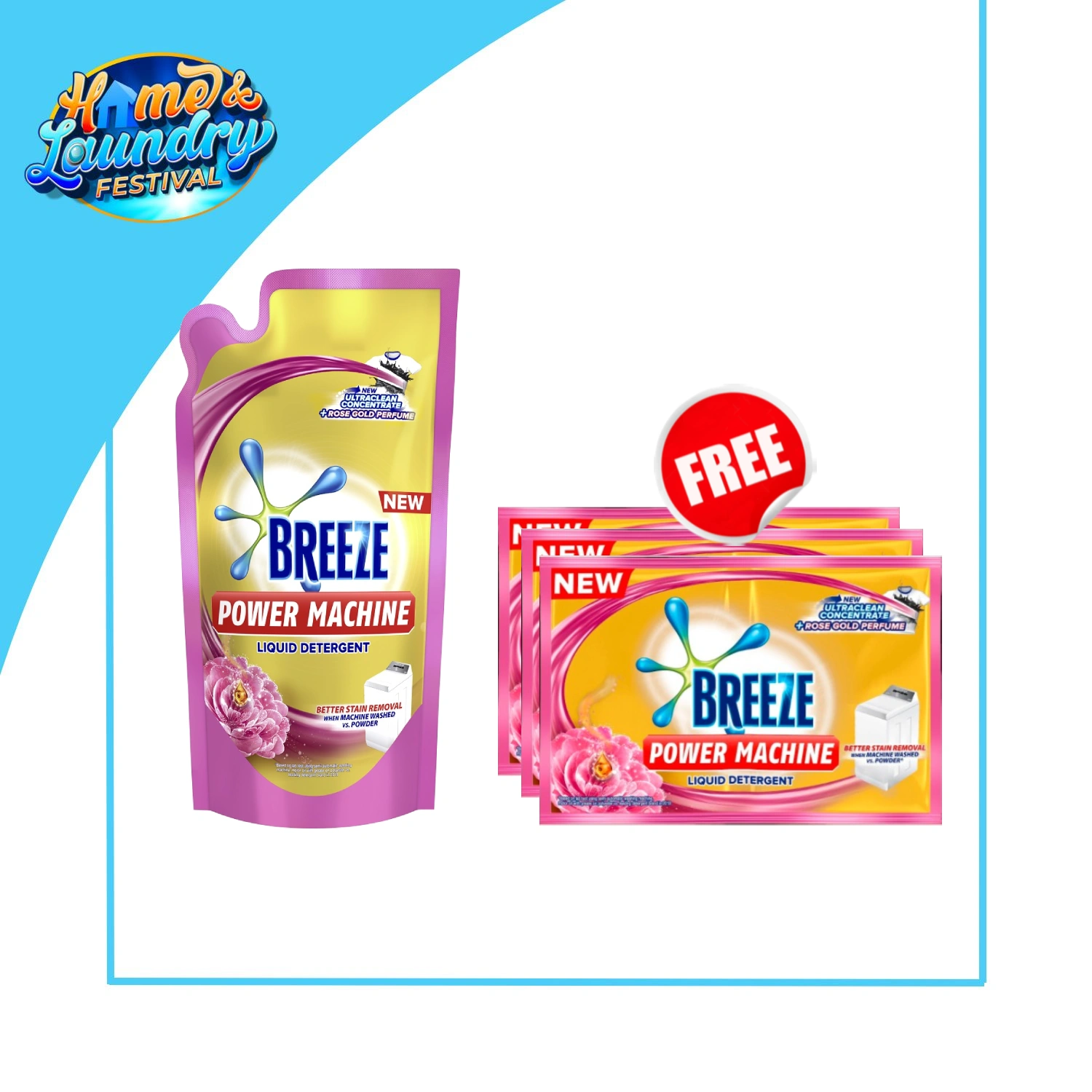 Buy Breeze Liquid Detergent Rose Gold Powermachine Refill 650ml FREE 3 ...