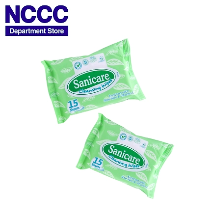 Sanicare Cleansing Wipes w/ Aloe Vera &amp; Vit. E-15 Sheets-15cm x 20cm-1