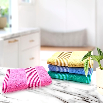 Highly Absorbent Bath Towel, Pink Plain With Line Design-11671952