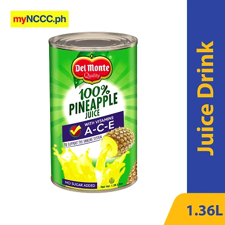 Del Monte Juice Drink 100% Pineapple Juice with Vitamins A-C-E Unsweetened 1.36L-10138100