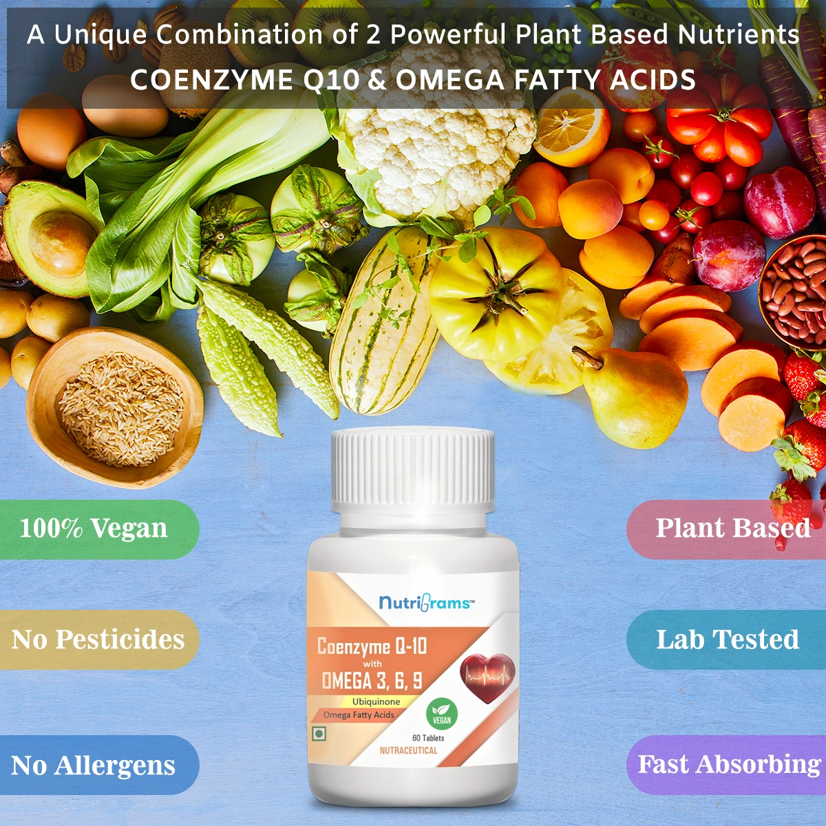 Nutrigrams Coenzyme Q10 100mg with Omega 3-6-9 700mg - High Absorption Vegan Omega 369 and CoQ10 Supplement - 60 Tablets-3