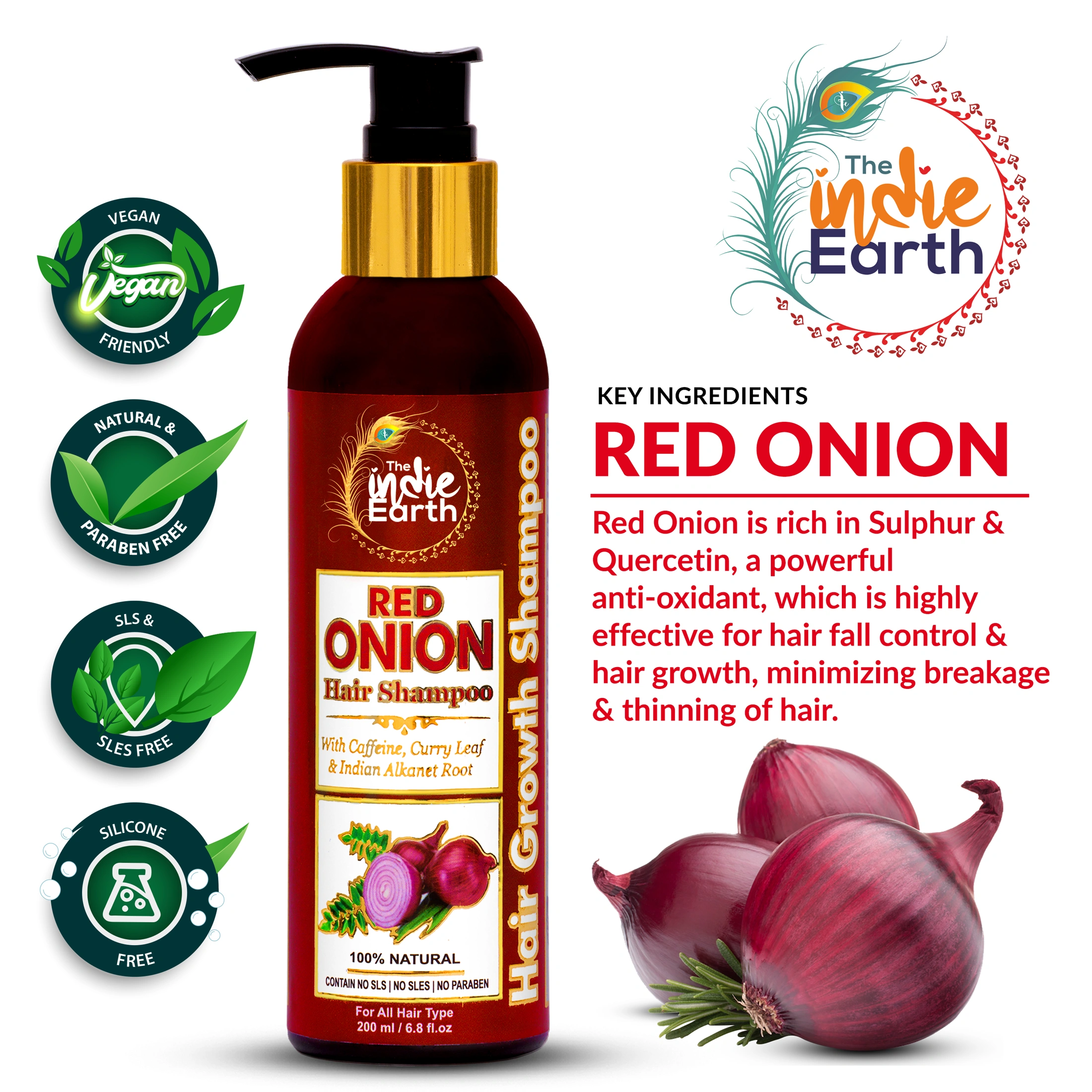 The Indie Earth Red Onion Shampoo for Anti Hair Loss &amp; Healthy Hair Growth-2