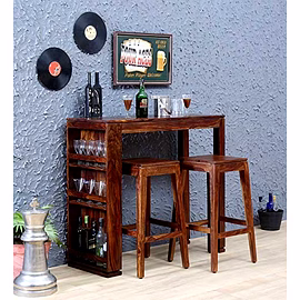 Ramdoot Furniture Solid Sheesham Wood Bar Dining Table 2 Seater Set