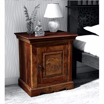 Ramdoot furniture Solid Wood Night Stand In Teak Finish
