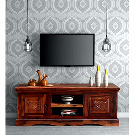 Ramdoot furniture Solid Wood T V Unit In honey oak Finish