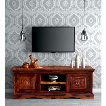 Ramdoot furniture Solid Wood T V Unit In honey oak Finish