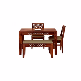Ramdoot furniture Solid Wood 4 Seater Dining Set With Bench In Honey Oak Finish-HONEY FINISH