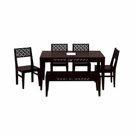 RAMDOOT FURNITURE 6 SEATER DINING TABLE WITH BANCH-WALNUT FINSH
