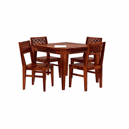 RAMDOOT FURNITURE 4 SEATER DINING TABLE SET ( Honey Finish)