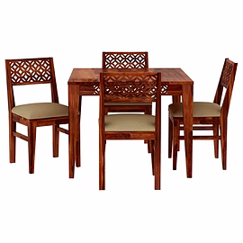RAMDOOT FURNITURE 4 SEATER DINING TABLE SET WITH CREAM CUSHION