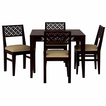 RAMDOOT FURNITURE 4 SEATER DINING TABLE SET WITH CREAM CUSHION