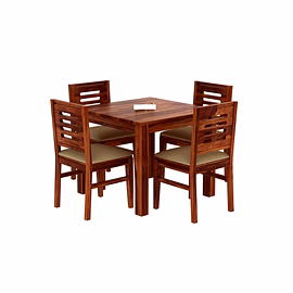 RAMDOOT FURNITURE 4 SEATER DINING TABLE SET WITH CREAM CUSHION