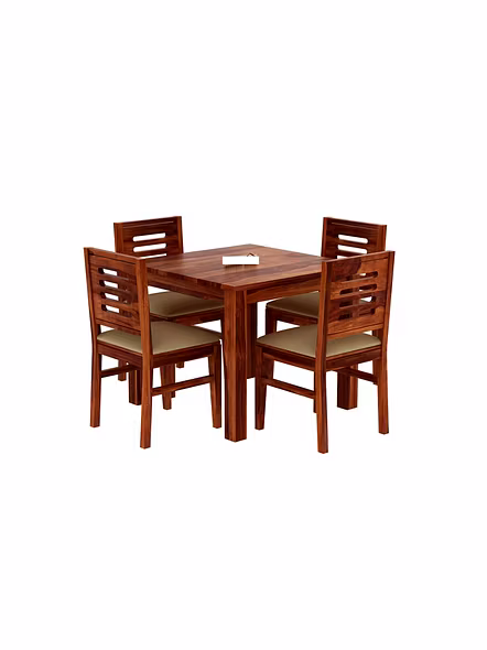 RAMDOOT FURNITURE 4 SEATER DINING TABLE SET WITH CREAM CUSHION