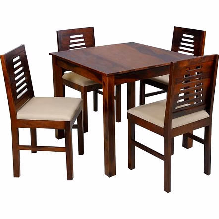 RAMDOOT FURNITURE 4 SEATER DINING TABLE SET WITH CREAM CUSHION