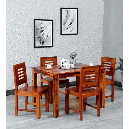 RAMDOOT FURNITURE 4 SEATER DINING TABLE SET ( Teak Finish)