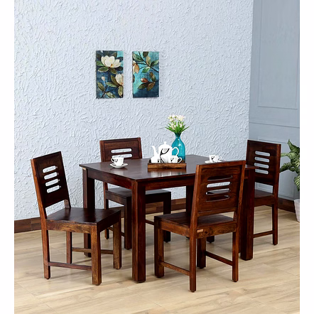 RAMDOOT FURNITURE 4 SEATER DINING TABLE SET ( dark brown  Finish )