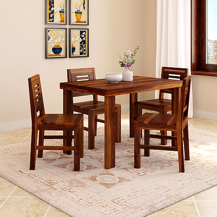 RAMDOOT FURNITURE 4 SEATER DINING TABLE SET ( Teak Finish)