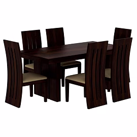 Ramdoot furniture 6 Seater Dining Table Set with cream cushion ( Walnut finish)