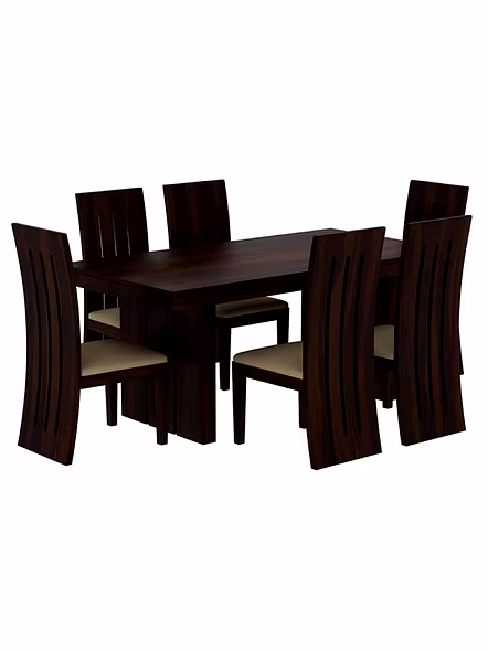 Ramdoot furniture 6 Seater Dining Table Set with cream cushion ( Walnut finish)
