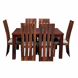 Ramdoot furniture 6 Seater Dining Table Set with cream cushion ( Honey finish)