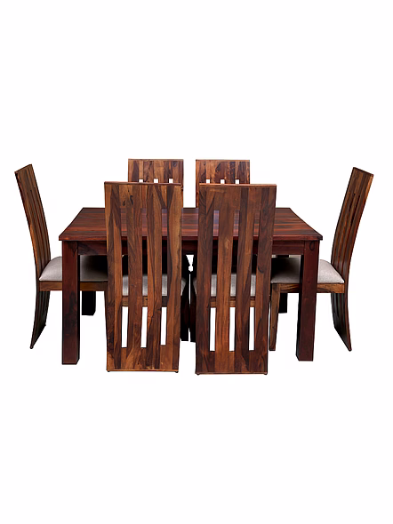 Ramdoot furniture 6 Seater Dining Table Set with cream cushion ( Honey finish)