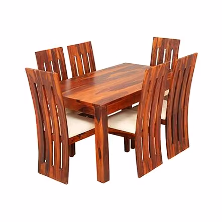 Ramdoot furniture 6 Seater Dining Table Set with cream cushion ( Honey finish)