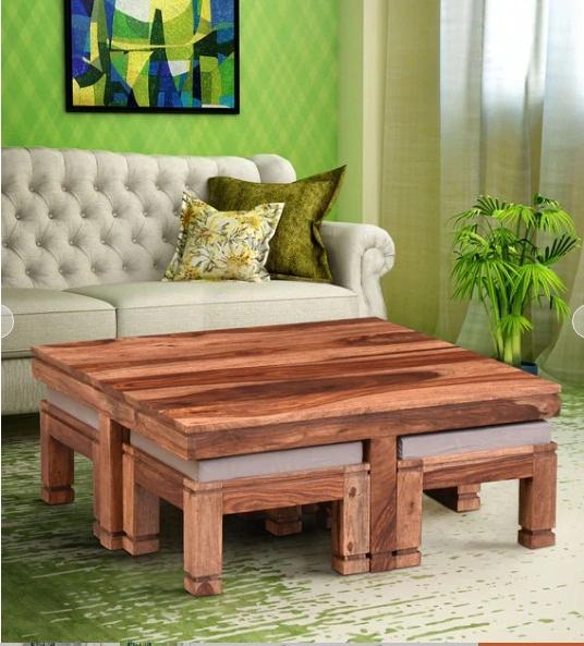 Ramdoot furniture Solid Wood Nesting Coffee Table Set In Teak Finish-1