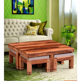 Ramdoot furniture Solid Wood Nesting Coffee Table Set In Teak Finish