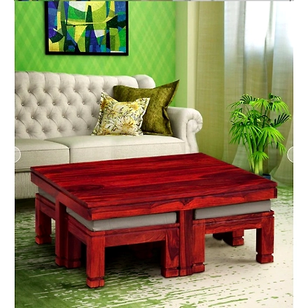 Ramdoot furniture Solid Wood Nesting Coffee Table Set In Honey Oak Finish-1