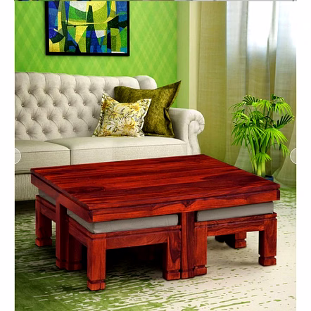 Ramdoot furniture Solid Wood Nesting Coffee Table Set In Honey Oak Finish