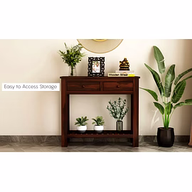 Ramdoot furniture Solid Wood Console Table In Walnut Finish