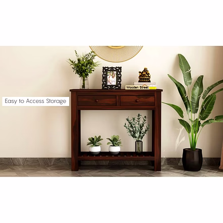 Ramdoot furniture Solid Wood Console Table In Walnut Finish