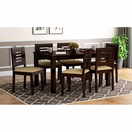Ramdoot furniture 6 Seater Dining Table Set ( Walnut finish)