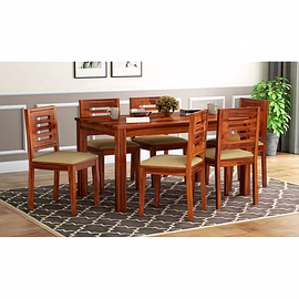 Ramdoot furniture 6 Seater Dining Table Set ( Honey finish)