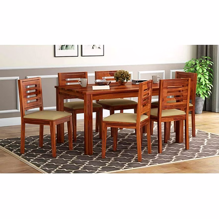Ramdoot furniture 6 Seater Dining Table Set ( Honey finish)