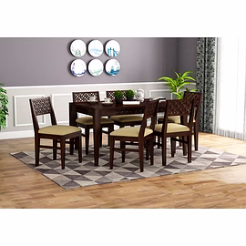 Ramdoot furniture 6 Seater Dining Set (walnut finish)