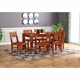 RAMDOOT FURNITURE 6 SEATER DINING TABLE SET ( HONEY FINISH)