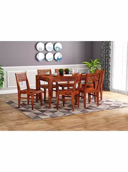 RAMDOOT FURNITURE 6 SEATER DINING TABLE SET ( HONEY FINISH)